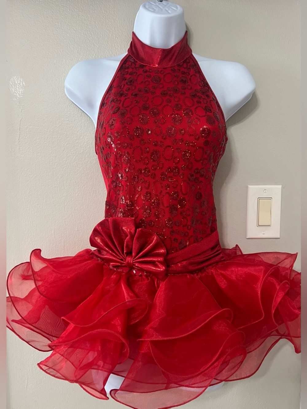 Red Sequin Dance Costume Child Large Pageant Ballet Recital Dress Tutu